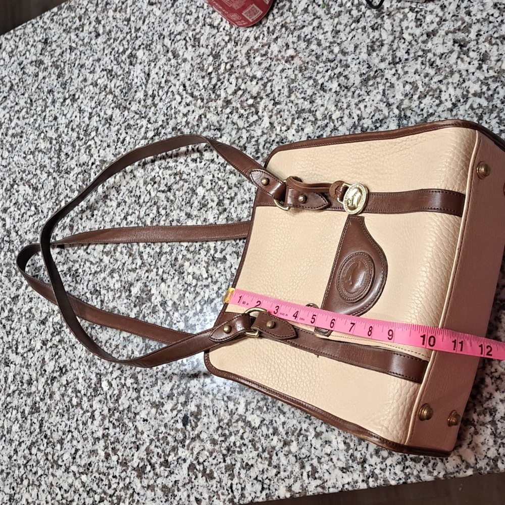 Vintage Dooney & Bourke Beige/Brown Pebbled Leather Tote Shoulder Bag - Picture 5 of 16